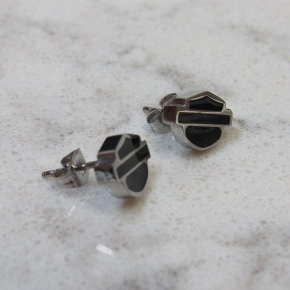 Women's Harley Davidson Black Steel Stud Earrings! - Picture 6 of 7
